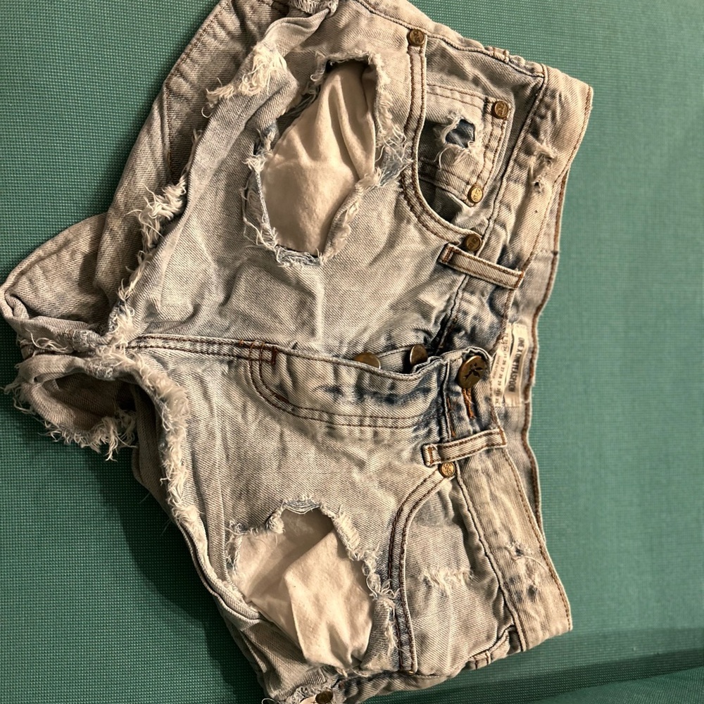 One Teaspoon Blue Distressed Jean Shorts